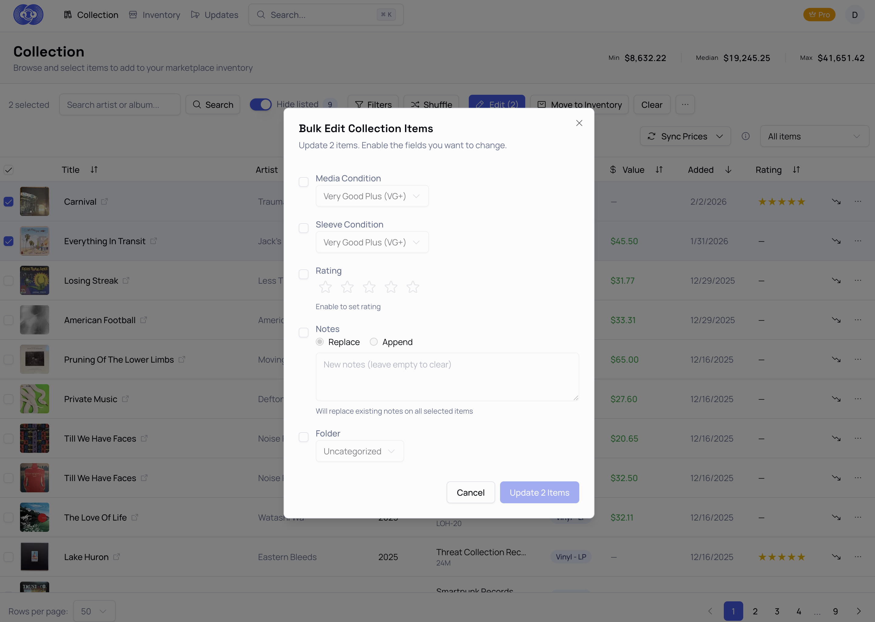 Bulk Edit Collection Items