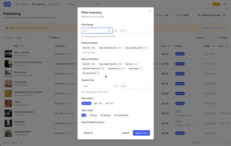 Advanced Inventory & Collection Filters